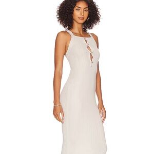 Tularosa Owen Midi Dress in Storm Grey tie back stretchy